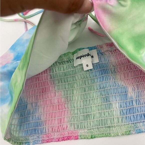 Revolve Superdown Laurena Tie Front Top in Pink Multi Tie Dye Strappy Crop Top S - Picture 4 of 8